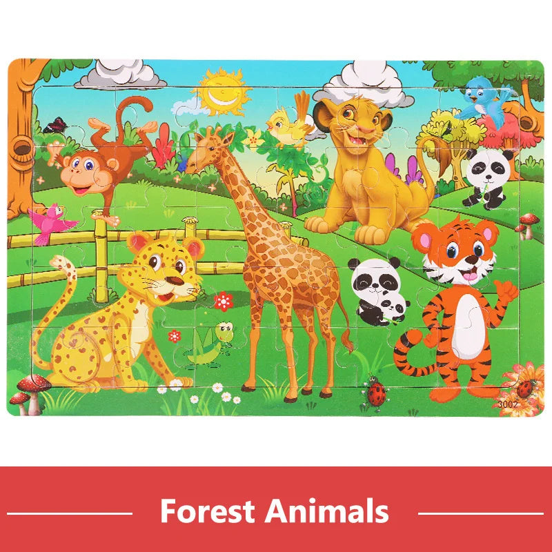 30 Pieces Wooden Puzzles Cartoon Toy