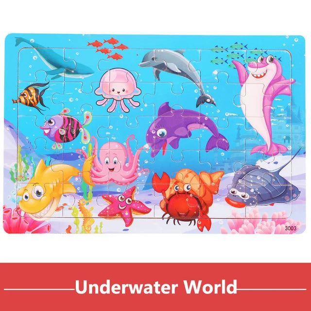 30 Pieces Wooden Puzzles Cartoon Toy