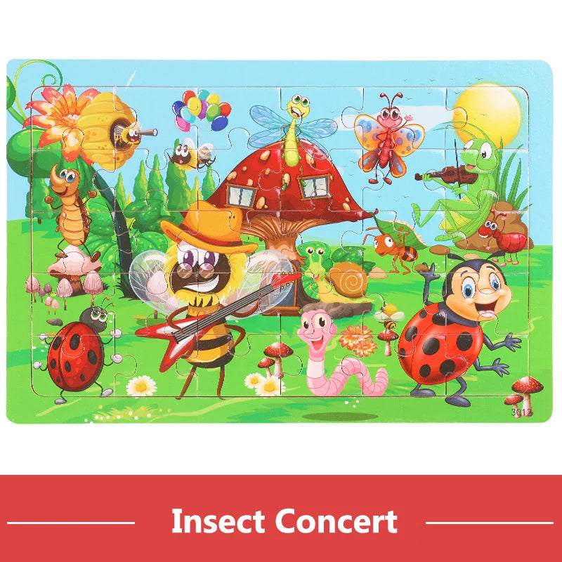 30 Pieces Wooden Puzzles Cartoon Toy