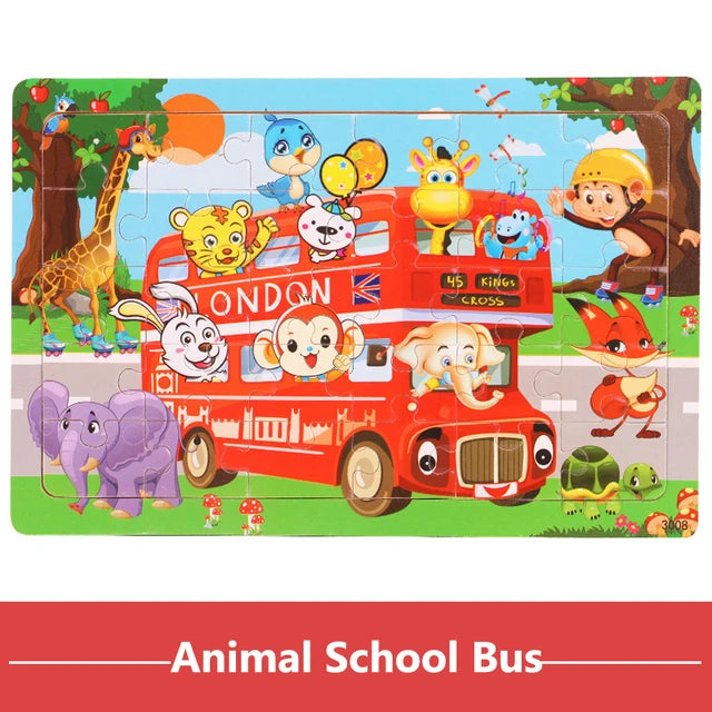 30 Pieces Wooden Puzzles Cartoon Toy