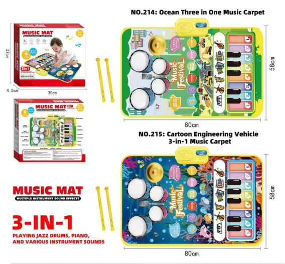 3-in-1 Baby Music Mat Toy – Interactive Piano, Drum & Musical Play Mat for Kids