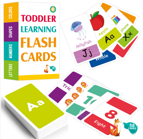 Mixed Assembly Toddler Learning Flash Cards – 58 Educational Cards for Kids, ABC Letters, Numbers, Colors & Shapes Preschool Learning Set