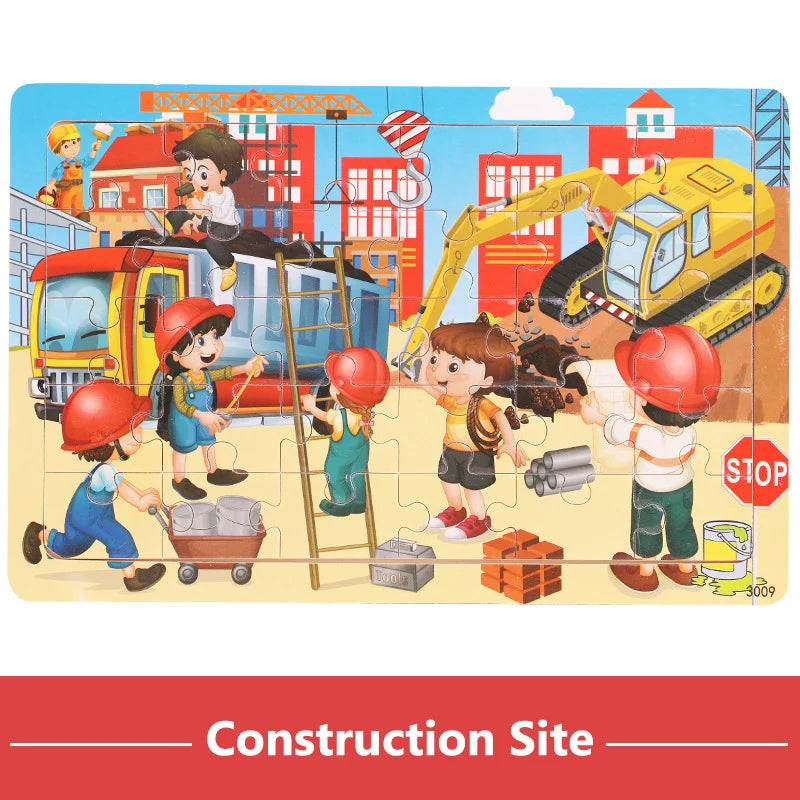 30 Pieces Wooden Puzzles Cartoon Toy