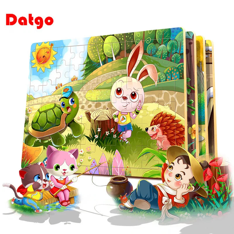 60Pcs Cartoon Wooden Puzzle Toy