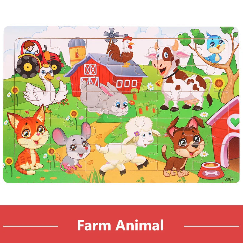 30 Pieces Wooden Puzzles Cartoon Toy
