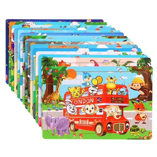 30 Pieces Wooden Puzzles Cartoon Toy