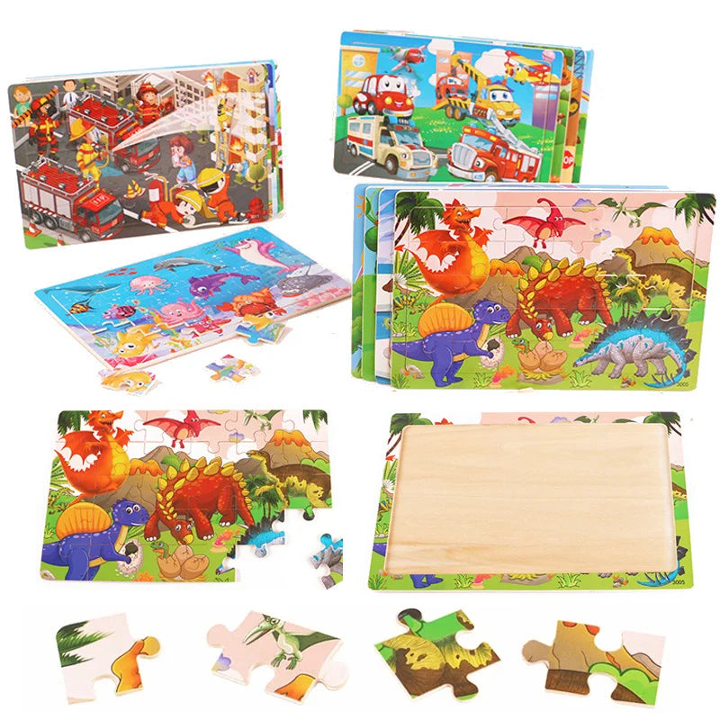 30 Pieces Wooden Puzzles Cartoon Toy