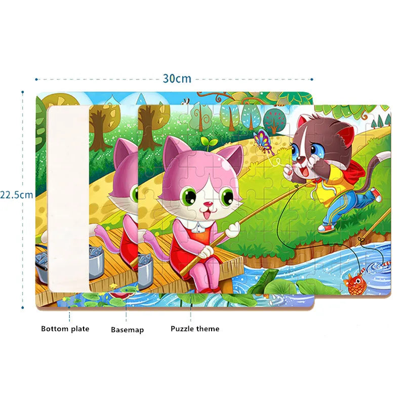 60Pcs Cartoon Wooden Puzzle Toy