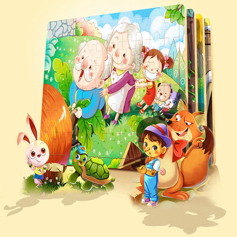 60Pcs Cartoon Wooden Puzzle Toy