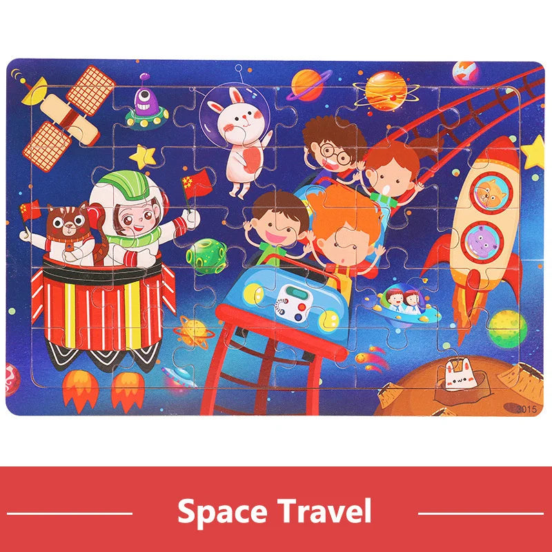 30 Pieces Wooden Puzzles Cartoon Toy