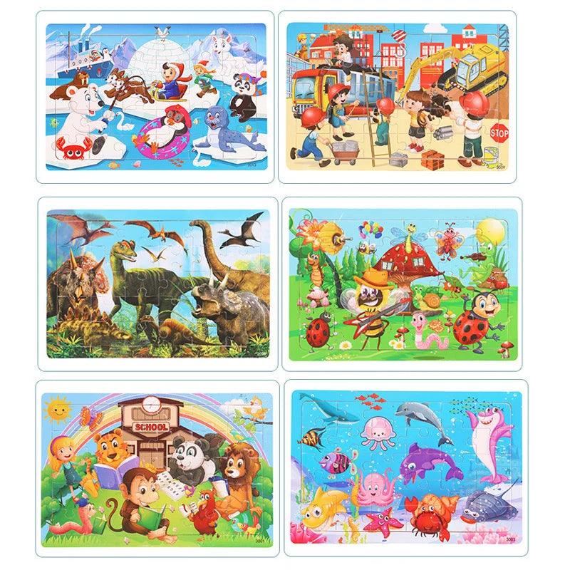 30 Pieces Wooden Puzzles Cartoon Toy
