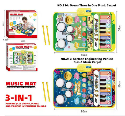 3-in-1 Baby Music Mat Toy – Interactive Piano, Drum & Musical Play Mat for Kids