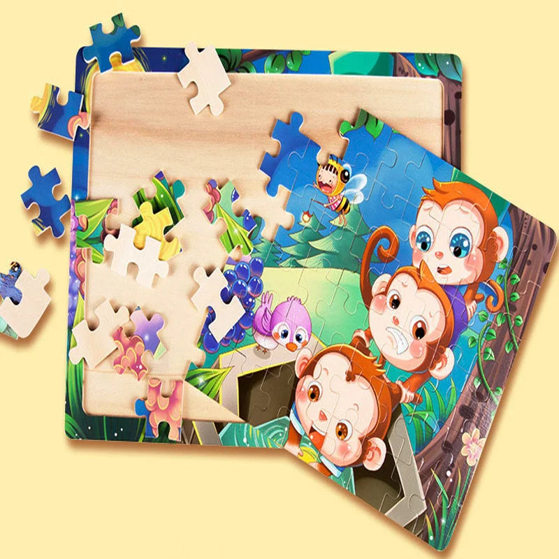 60Pcs Cartoon Wooden Puzzle Toy