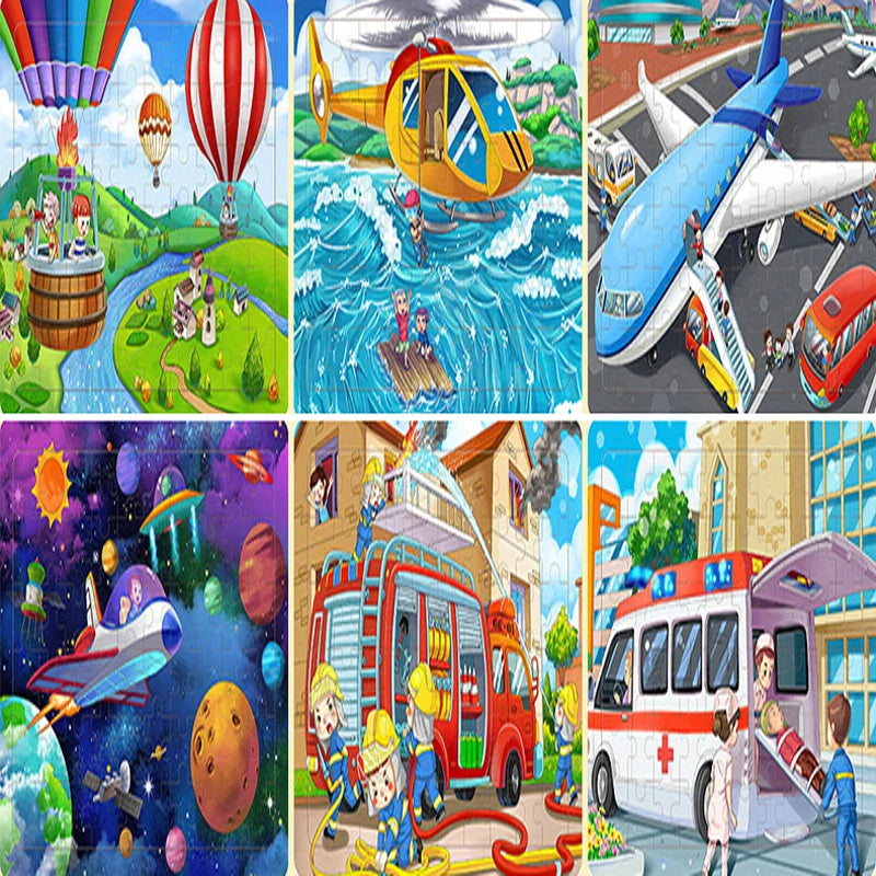60Pcs Cartoon Wooden Puzzle Toy