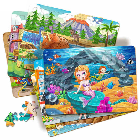 60Pcs Cartoon Wooden Puzzle Toy