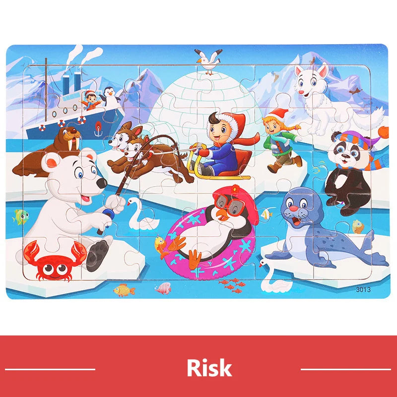 30 Pieces Wooden Puzzles Cartoon Toy